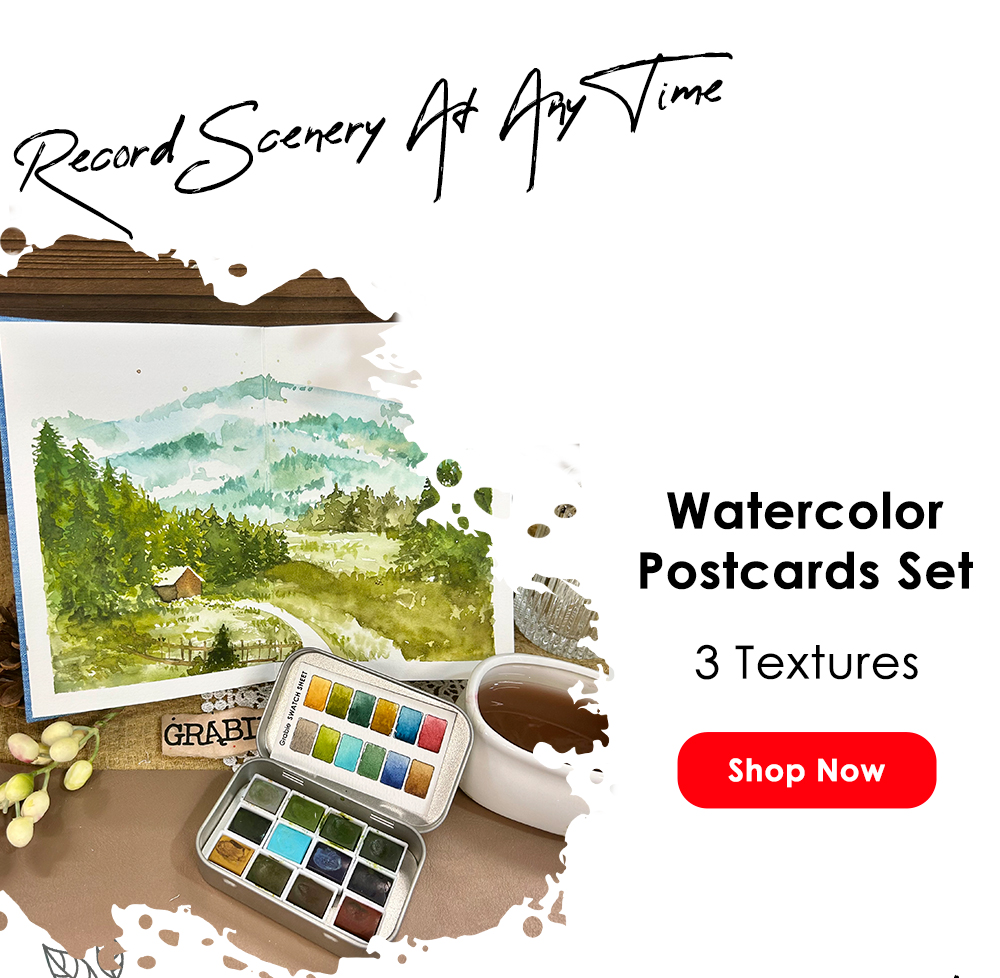  Grabie Watercolor Postcards, 100% Cotton, 24 Sheets